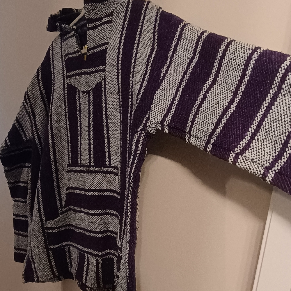 Iguana Jack Mens Striped Baja Hoodie in Purple and Cream - Picture 3 of 5